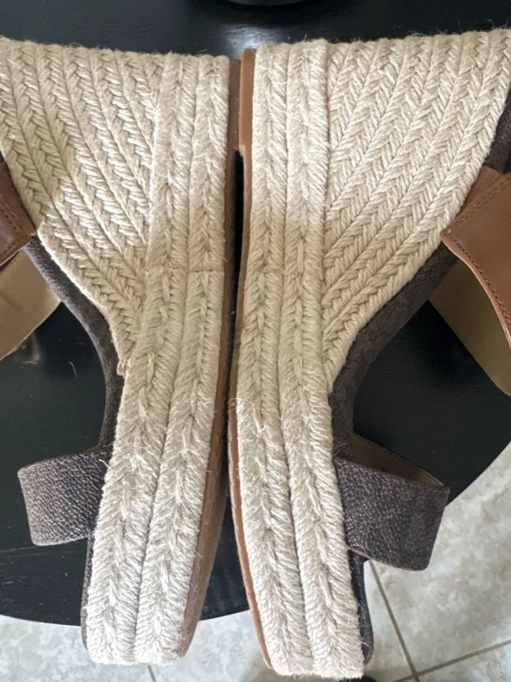 Michael Kors Brown Logo Wedge Sandals with Gold MK Accent